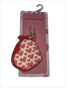 Piper K Red Heart Zip Pouch Key Ring Bag Charm NEW